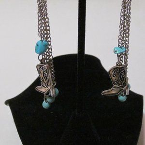 Western look pierced dangle earrings cowboy boots turquoise